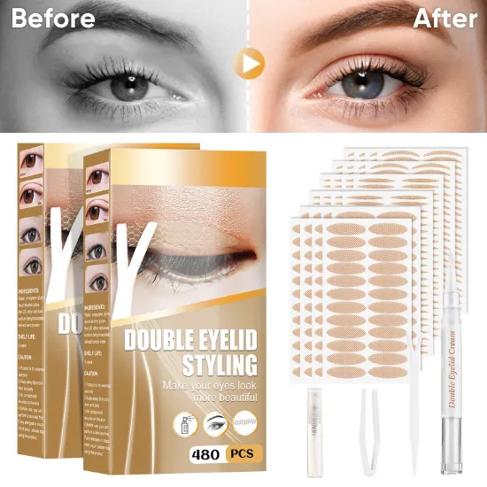 Senhorita Eyelid Tape, 2 Pack Invisible Waterproof Double Eyelid Stickers with Fork Rods & Tweezers, Total 960pcs Eyelid Lifter Strips