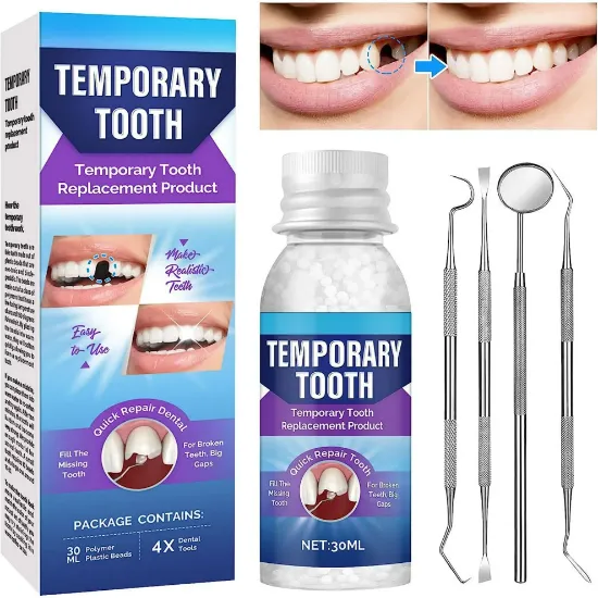 Tooth Repair Kit, Temporary Tooth Replacement Kit, Chipped Tooth Repair Kit for Missing & Broken Teeth, with Mouth Mirror, Tartar Scraper, Dental Probe, Regain Confidence Smile