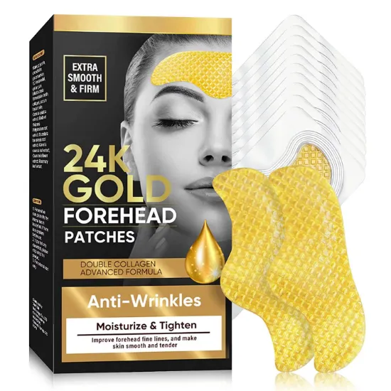 Forehead Wrinkle Patches, 24K Gold Collagen Facial Patches, Smoothing and Moisturizing T-Zone Wrinkles, Fine Lines, 10PCS Anti-Wrinkle Patch